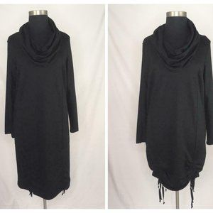 bryn Walker Black Cowl-Neck Drawstring Midi Dress